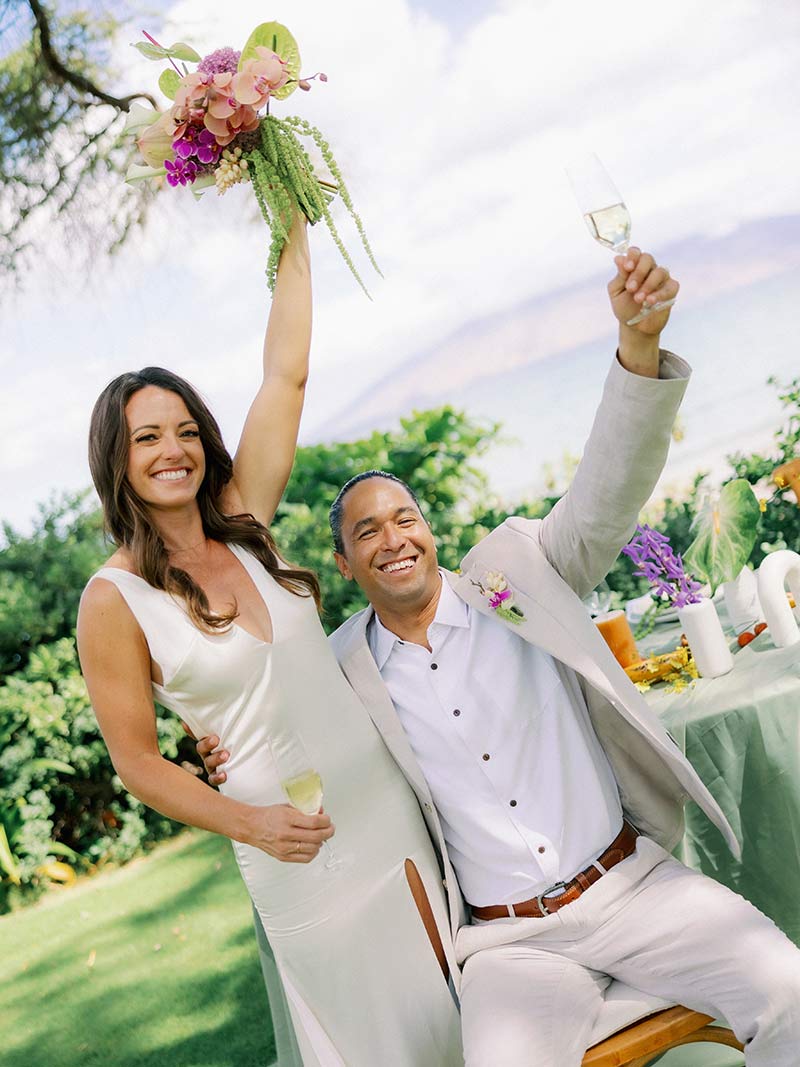 Elopement in Maui Hawaii Bride and Groom Hair Styling